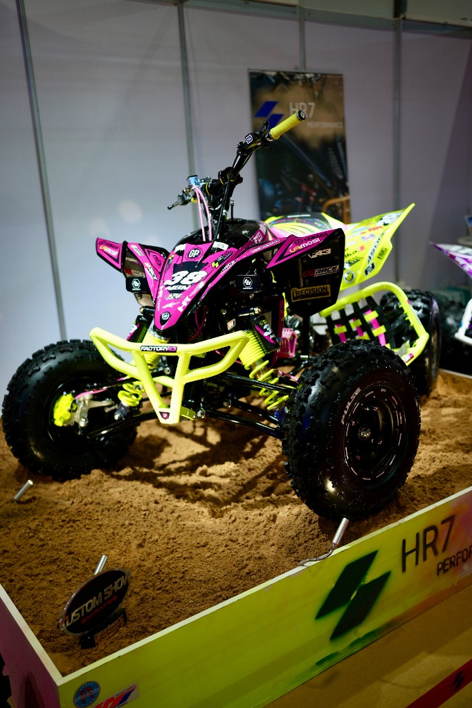 HR7 pink and neon yellow number 38 custom show ATV build